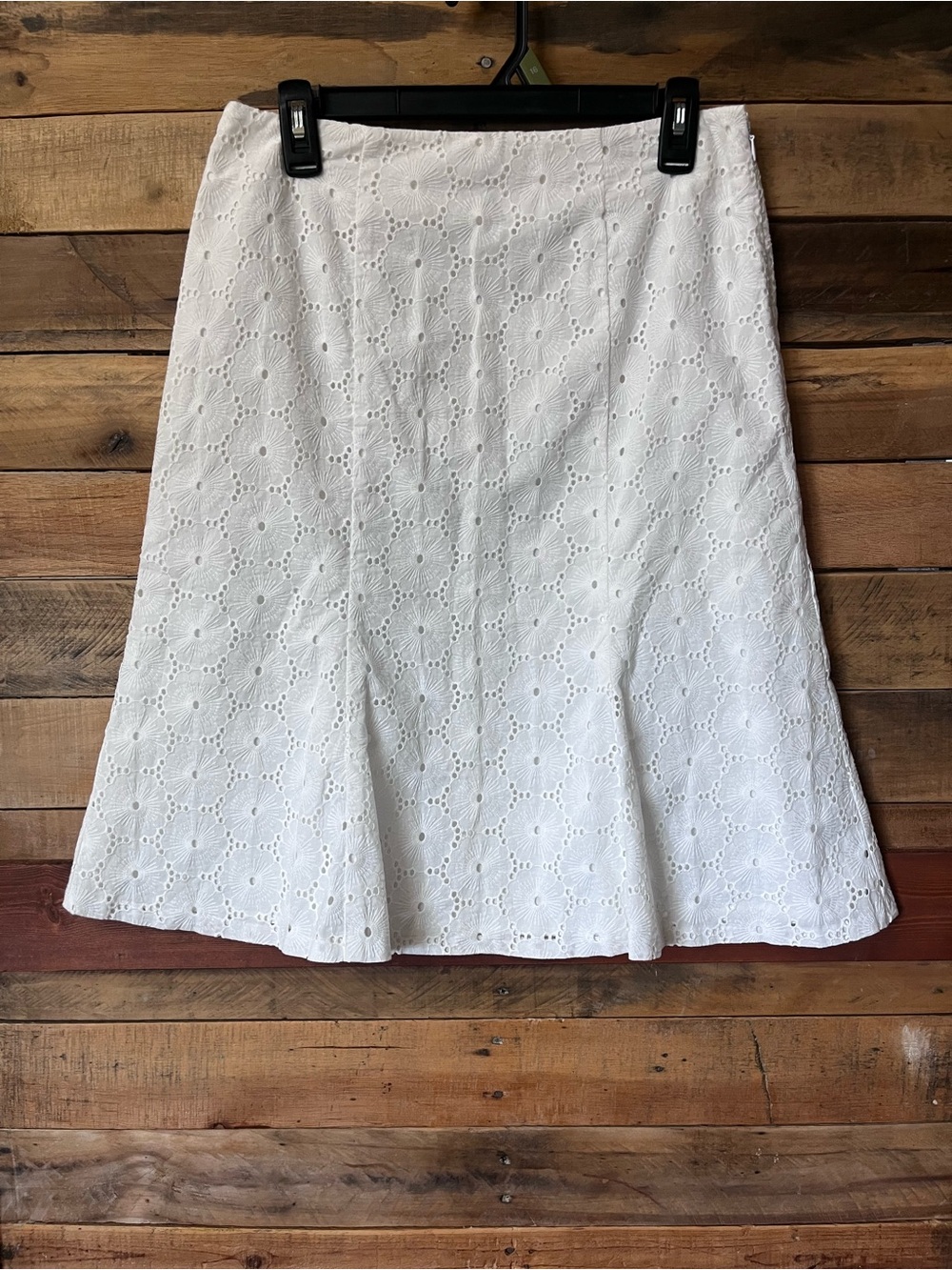 Kate Hill White Cotton Eyelet A-Line Midi Skirt